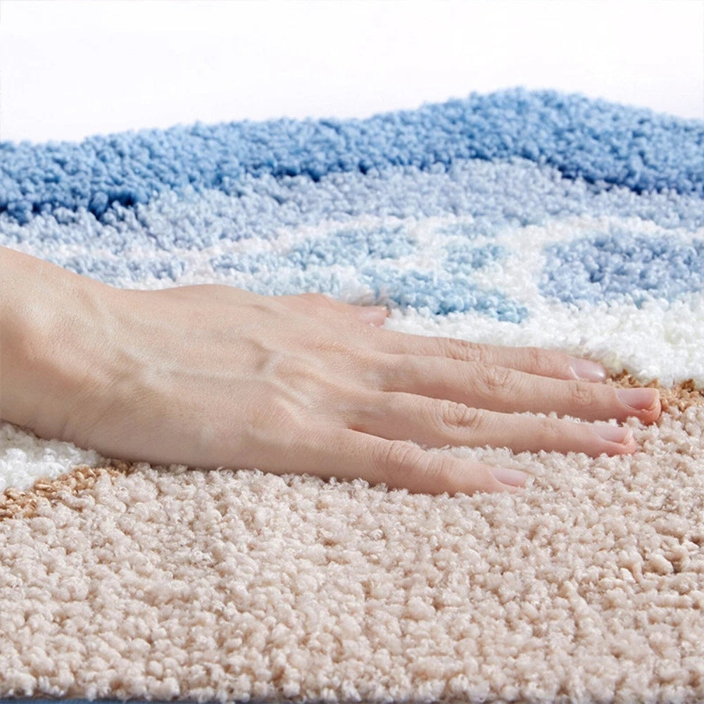 Bath Mat Antislip with Ocean Wave and Footprint Design
