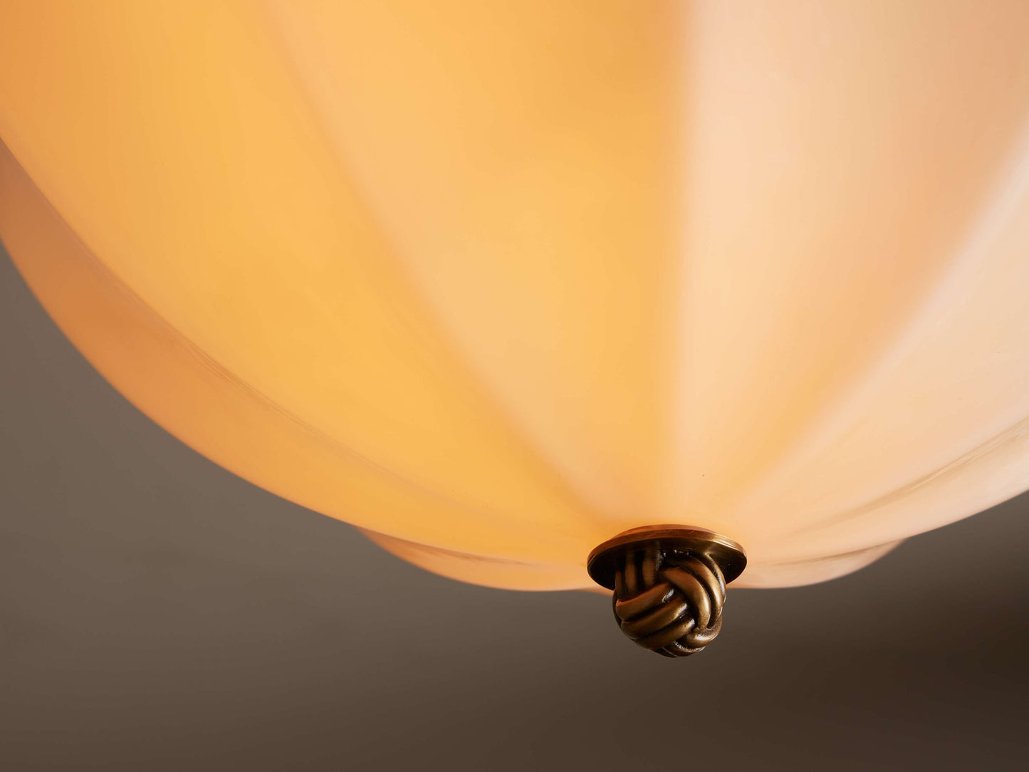 Ceiling Lamp Art Deco with Paneled Glass Shade and Brass Knot Detail