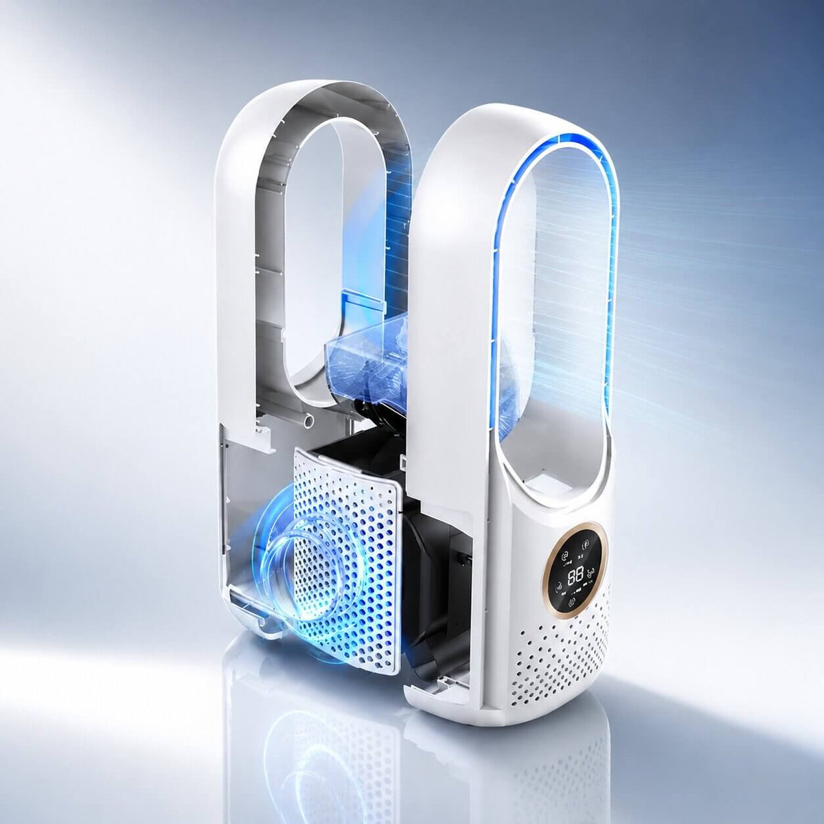Compact Bladeless Tower Fan with Six Airflow Modes