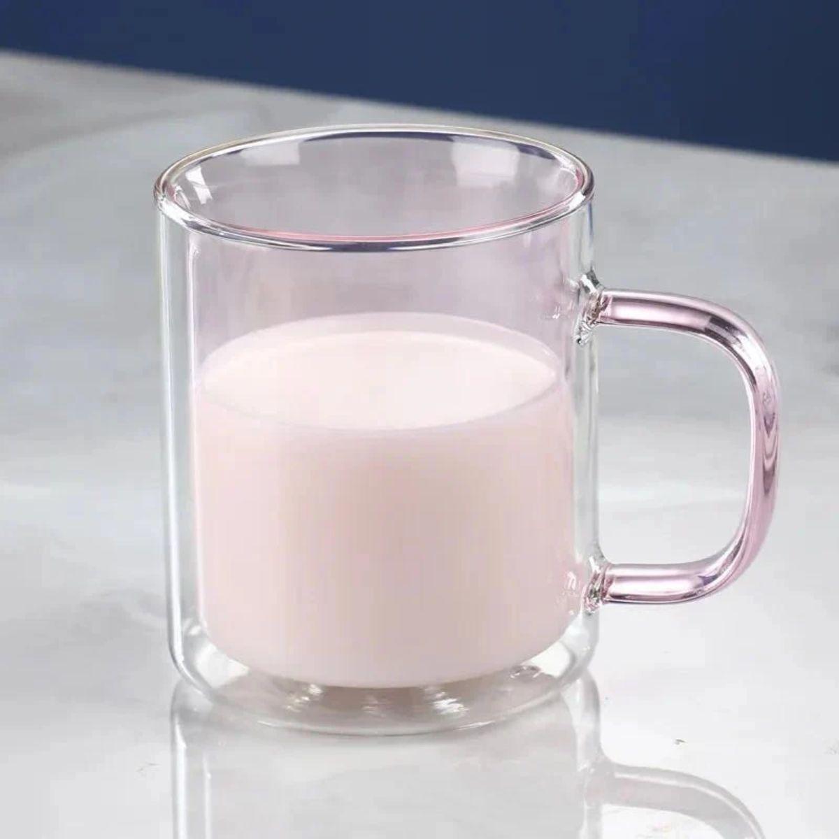 Double Wall Insulated Glass Coffee Mug with Handle