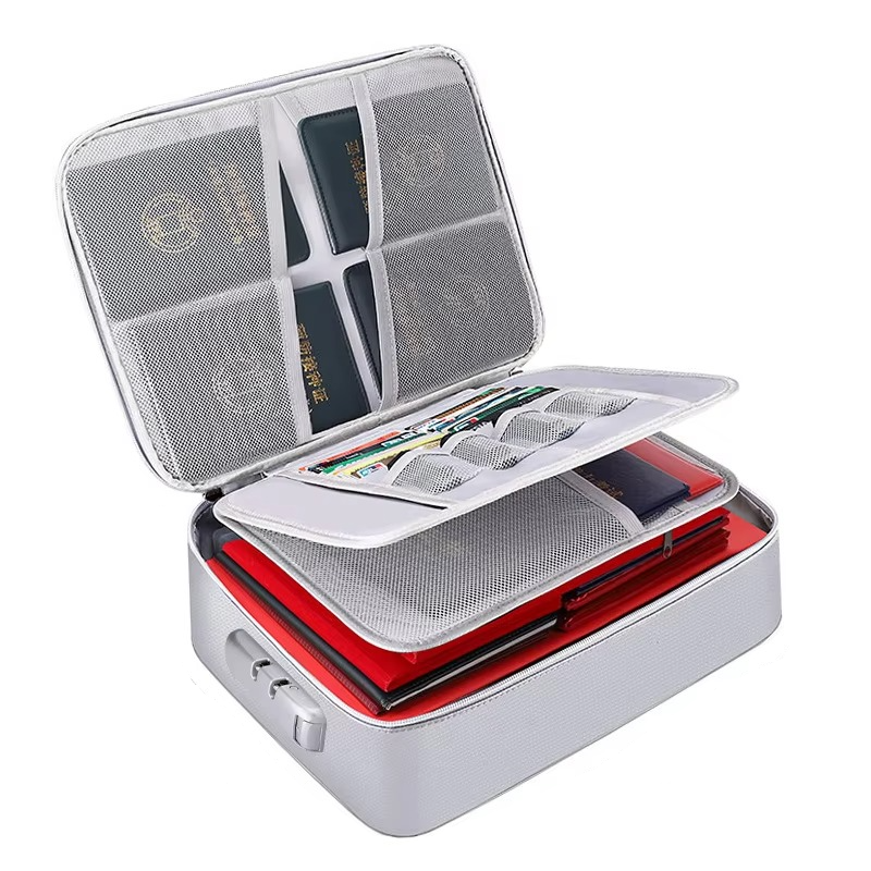 Fireproof Document Bag with Combination Lock and Multiple Compartments