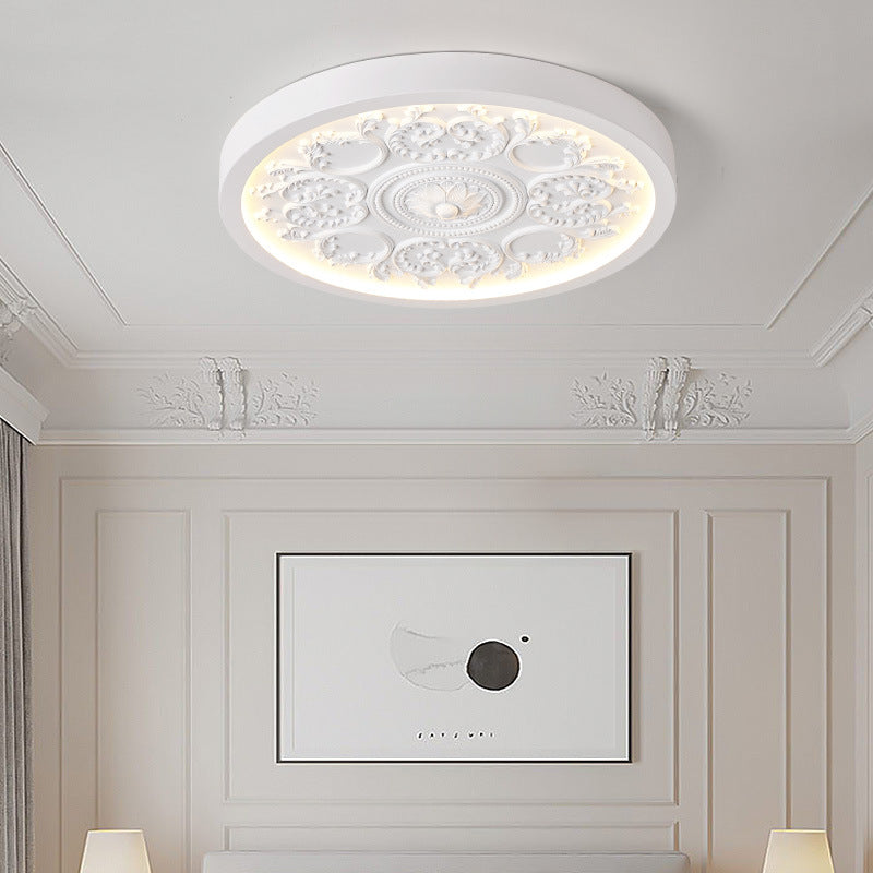 Flush Mount Ceiling Light Art Deco with Carved Floral Panel and Integrated LED