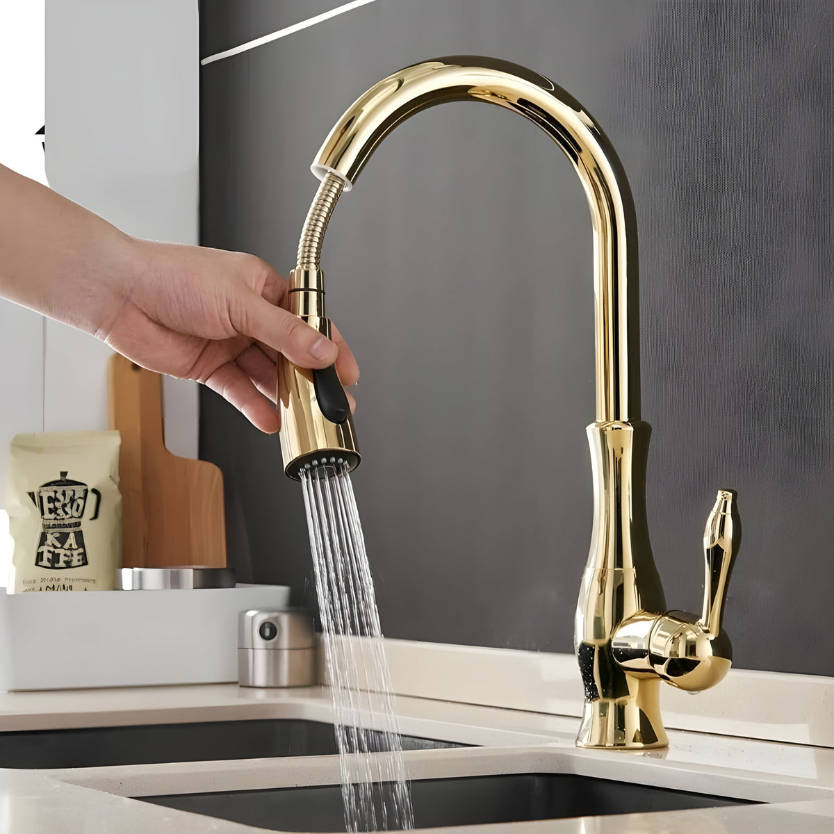 Kitchen Faucet with Pull-Down Spray Head and 360° Rotating Spout