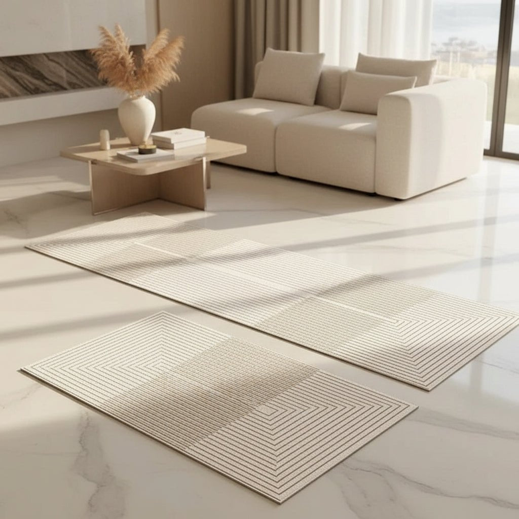 Kitchen Floor Mat Set with Anti-Slip Backing and Geometric Pattern