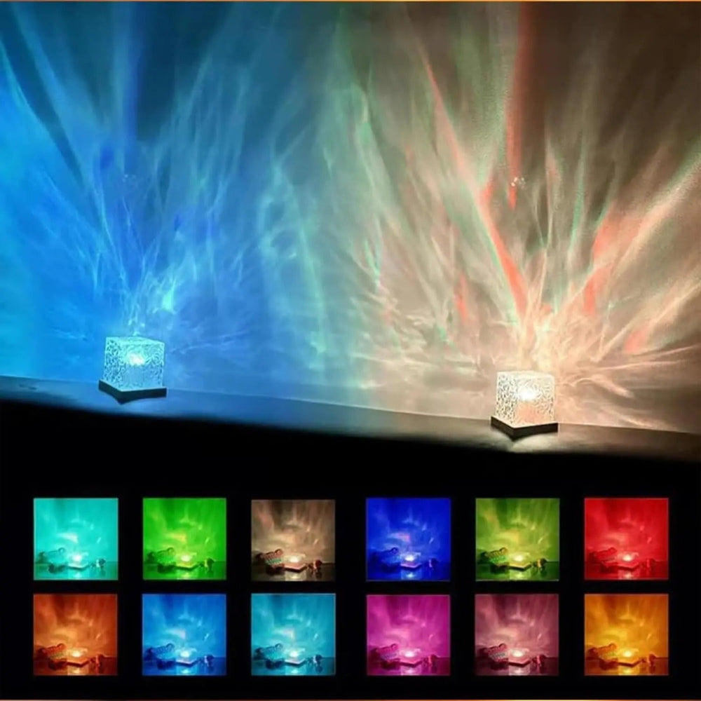 LED Cube Projection Table Lamp with Remote Control and 16 Color Modes