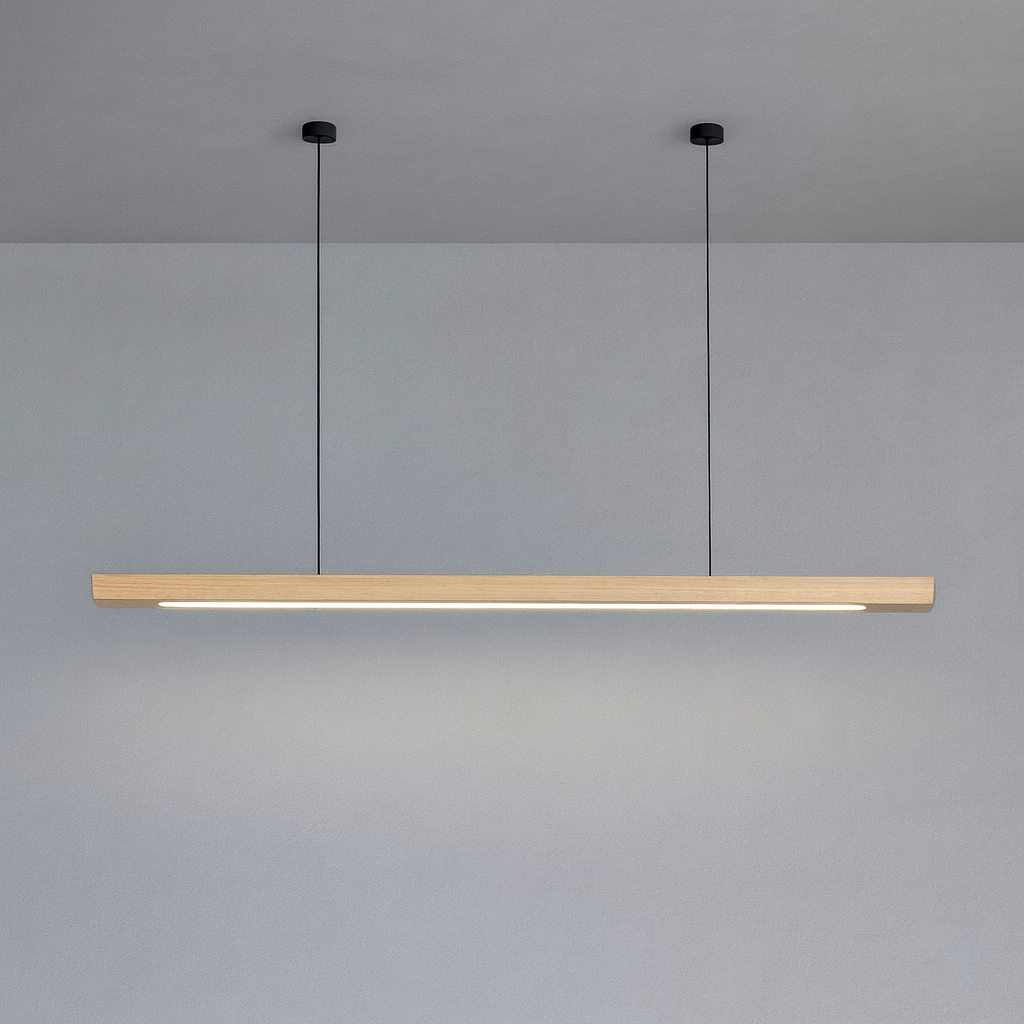 Linear LED Pendant Lamp Scandinavian Wood Finish with Adjustable Height