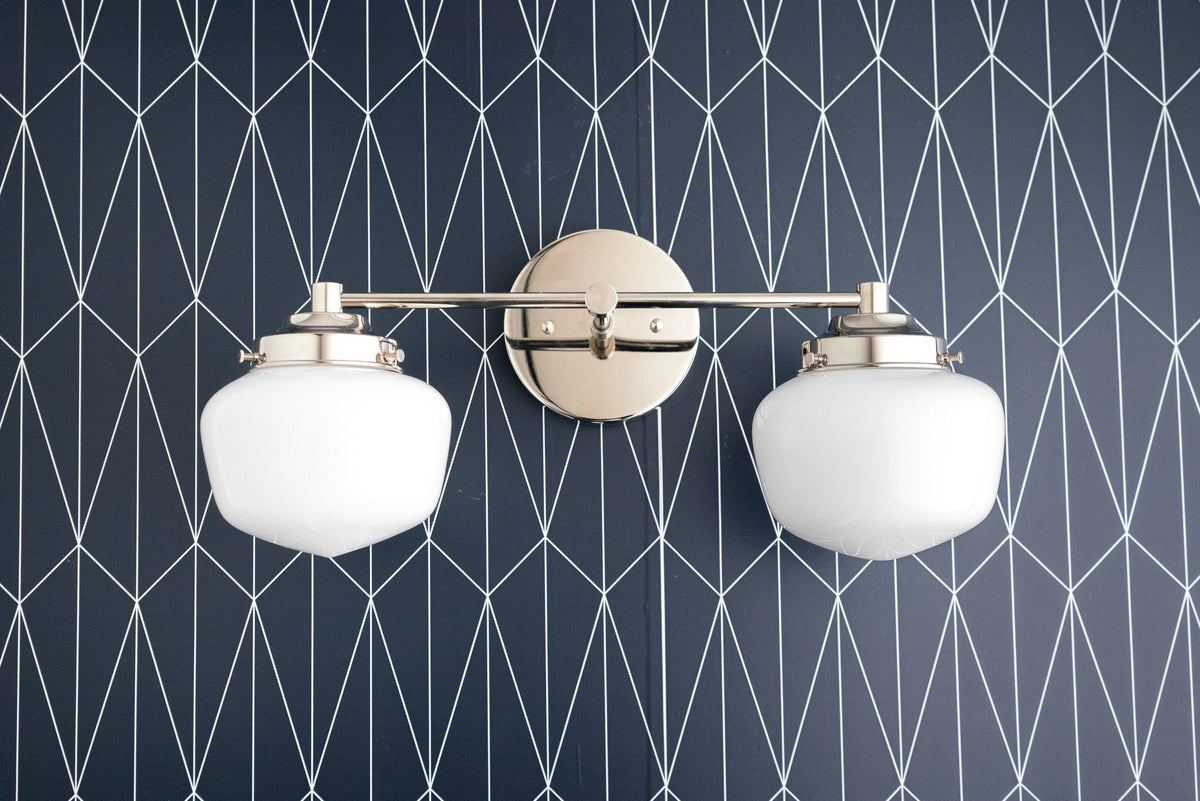 Mid-Century Wall Sconce with Opal Glass Globes