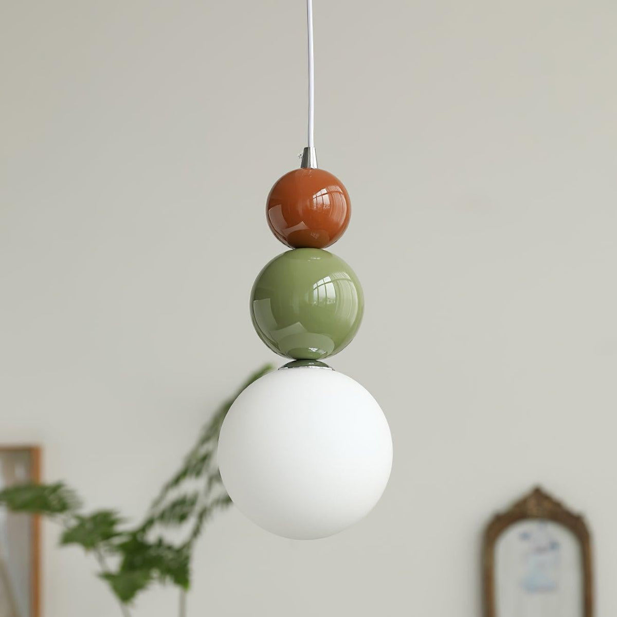 Minimalist Pendant Lamp with Glass Globe and Stacked Spheres