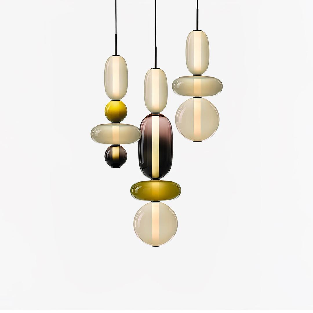 Pendant Lamp Modern Art Deco with Stacked Glass Shades and Adjustable Height ##POS:57##