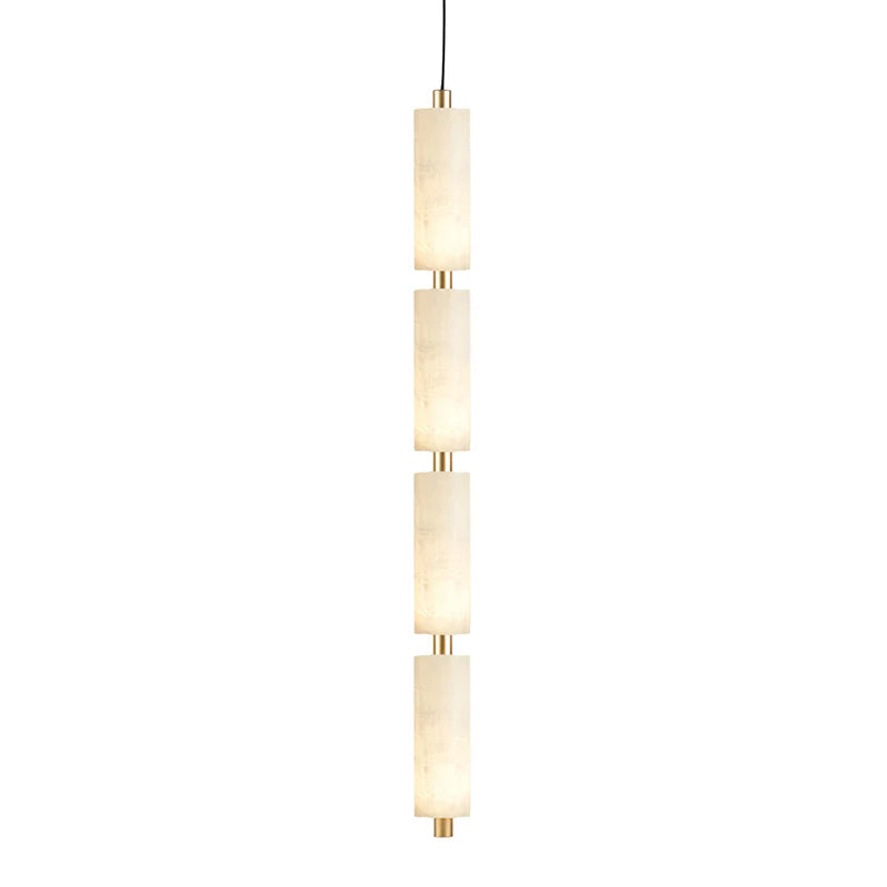 Pendant Lamp Modern Minimalist with Alabaster Cylinder Shades and Brass Fittings