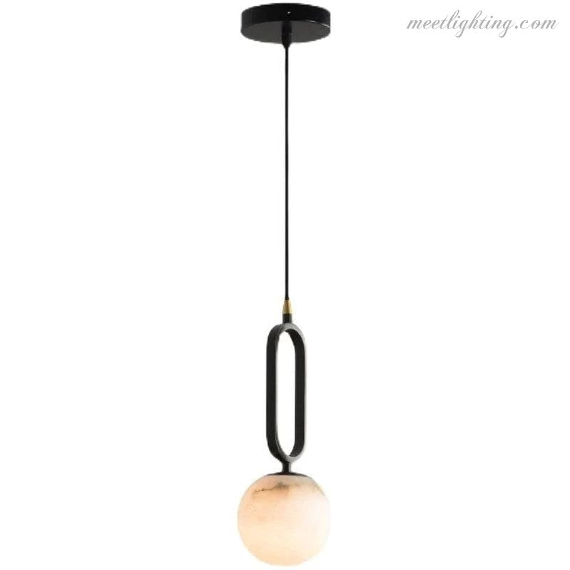 Pendant Lamp Modern with Alabaster Globe and Oval Ring Frame