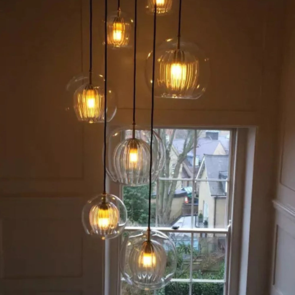 Pendant Lamp Modern with Double Glass Globe and Brass Fitting