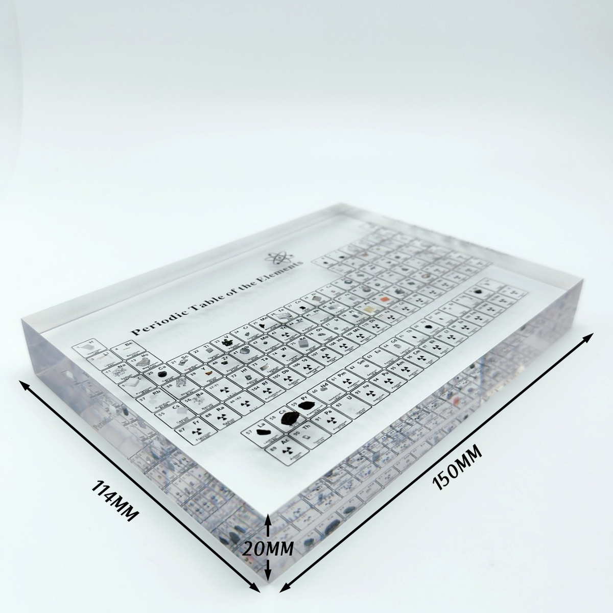 Periodic Table of Elements Acrylic Display with LED Light Base and Real Elements