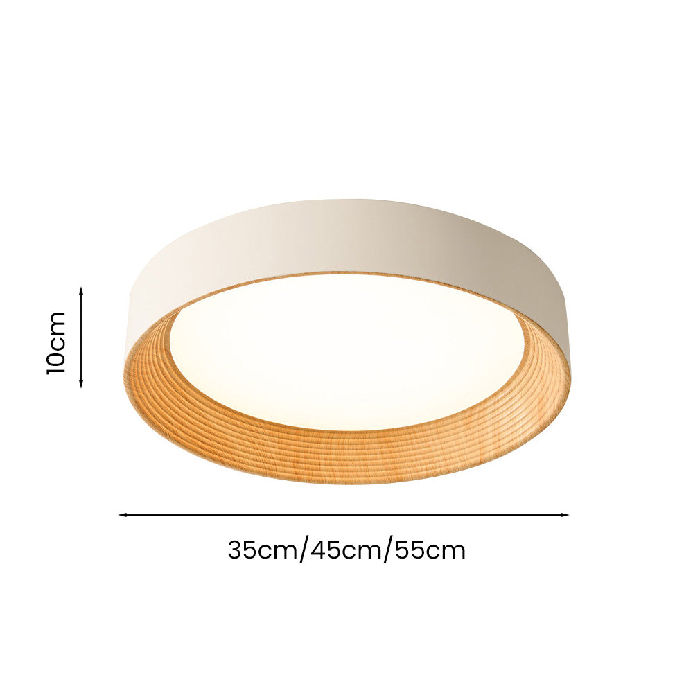 Round LED Ceiling Light Scandinavian with Wood Grain Ring and 3 Color Settings