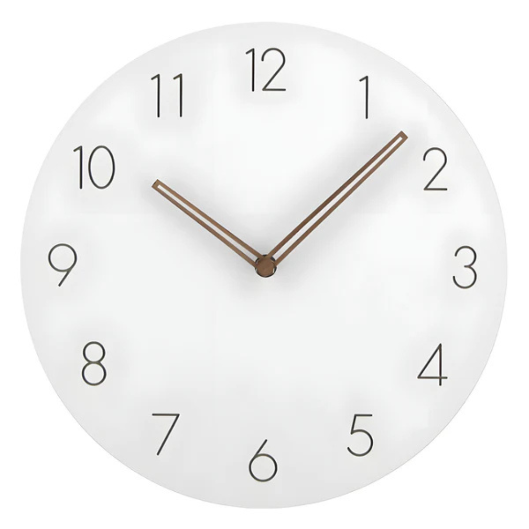 Round Minimalist Wall Clock with Silent Movement and Wood Hands