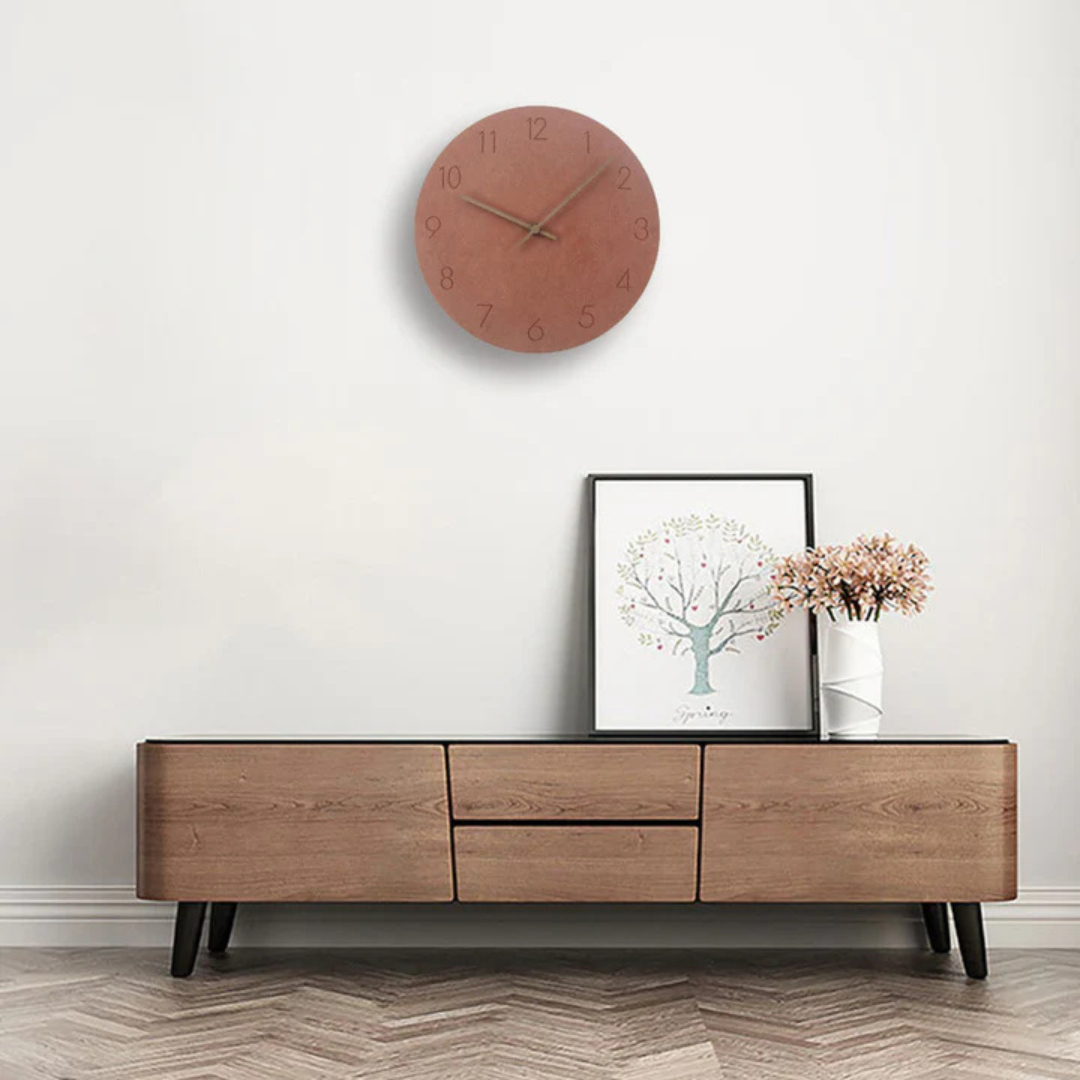 Round Minimalist Wall Clock with Silent Movement and Wood Hands