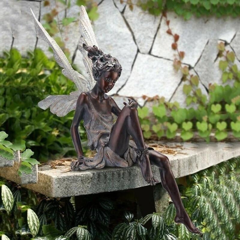 Sitting Fairy Garden Statue with Wings for Yard Patio or Pond