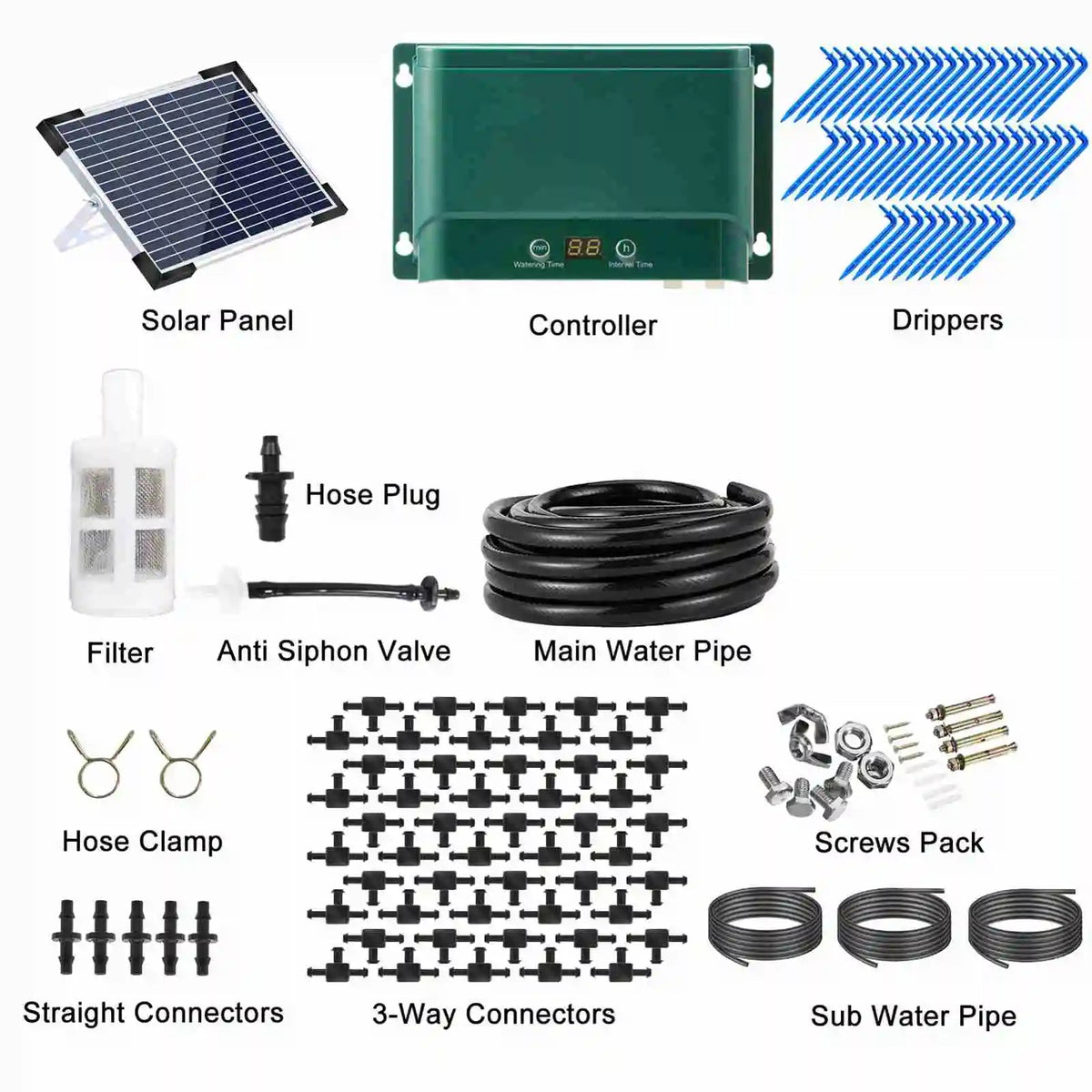 Solar Drip Irrigation Kit with 30 Watering Modes and 7 Timers