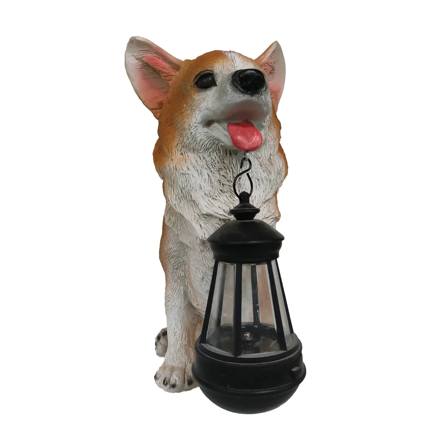 Solar Garden Dog Statue with LED Lantern, Outdoor Resin Figurine