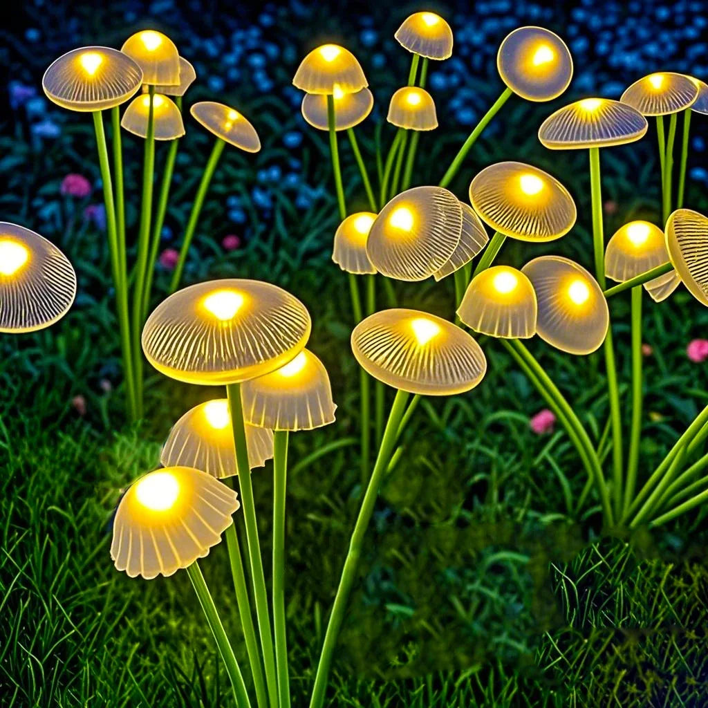 Solar Mushroom Garden Lights with 6 Swaying LED Heads, Outdoor Stake Lights 2-Pack