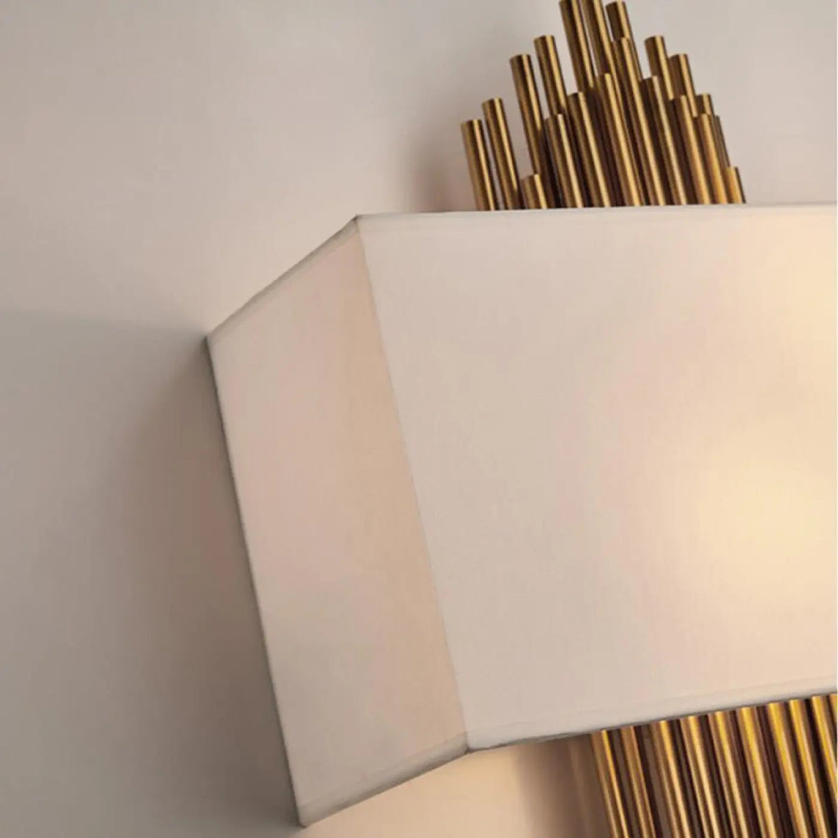 Wall Lamp Art Deco with Gold Tube Fringe and White Fabric Shade