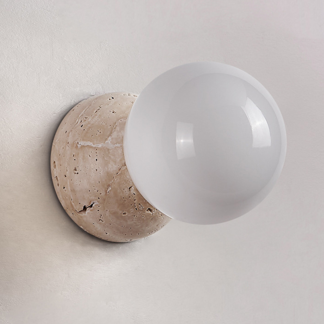 Wall Lamp Minimalist with Stone Base and Frosted Globe
