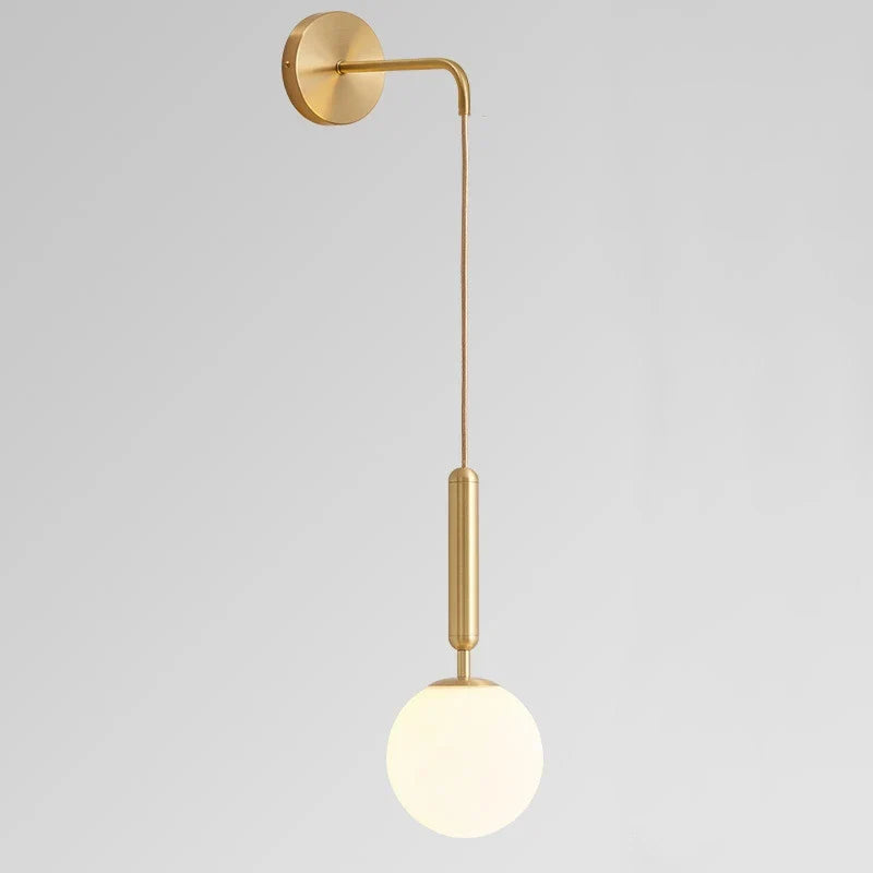 Wall Lamp Modern Minimalist with Globe Glass Shade and Curved Arm