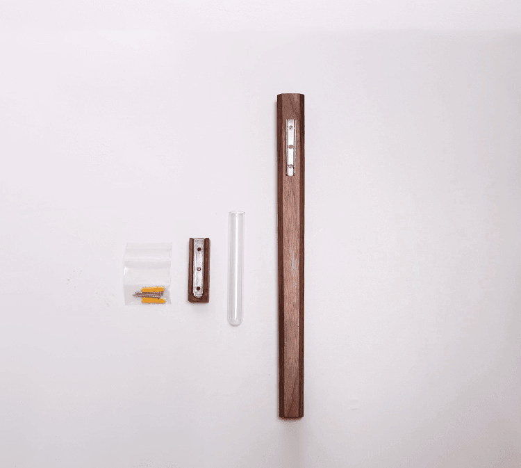 Wall Vase Minimalist Wood with Glass Tube and Wall Mount Hardware