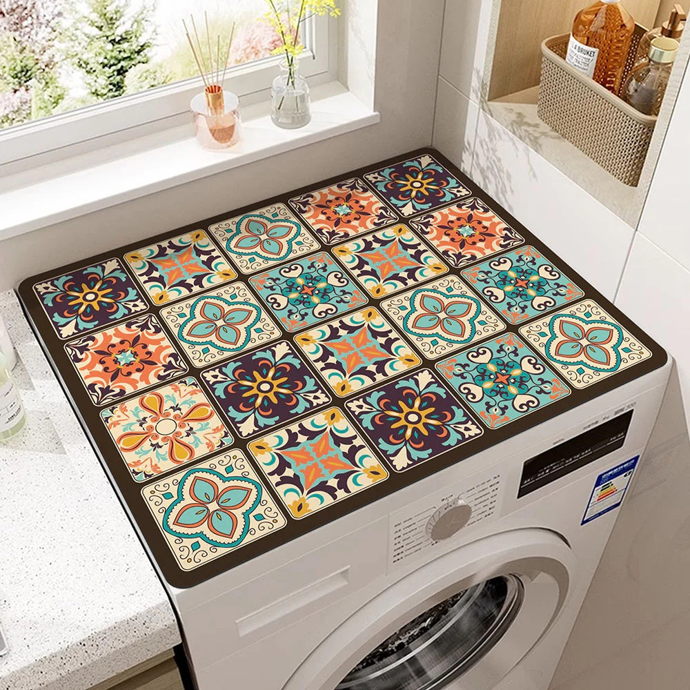 Washing Machine Top Mat with Anti-Slip Backing and Bohemian Print