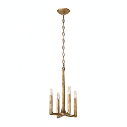 4-Light Pendant Chandelier Art Deco with Hand-Hammered Metal Frame and Chain