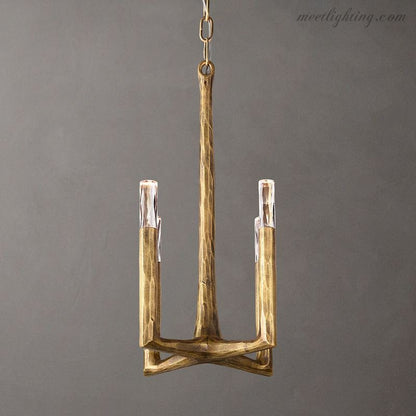 4-Light Pendant Chandelier Art Deco with Hand-Hammered Metal Frame and Chain
