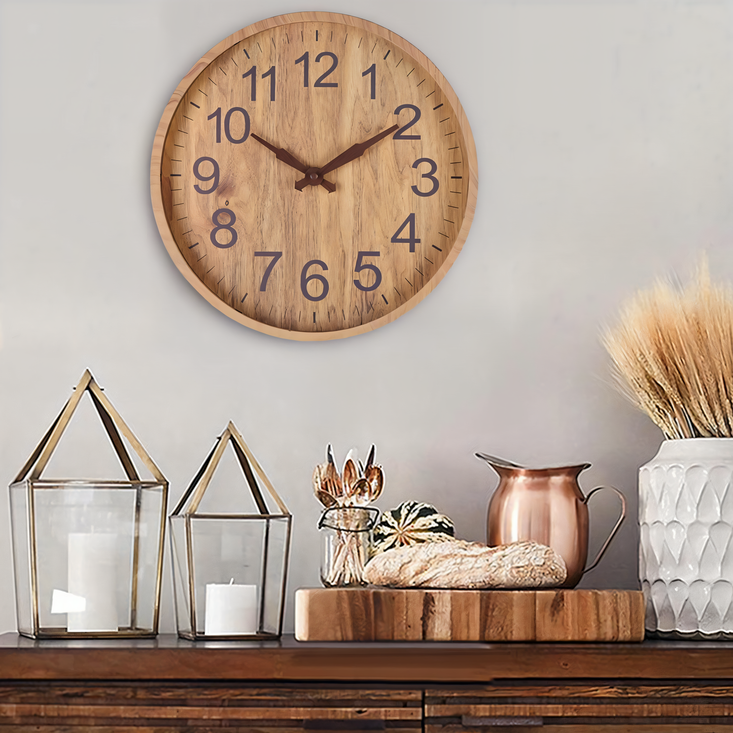 Large Wooden Wall Clock with Quiet Mechanism and Easy-to-Read Numbers 1