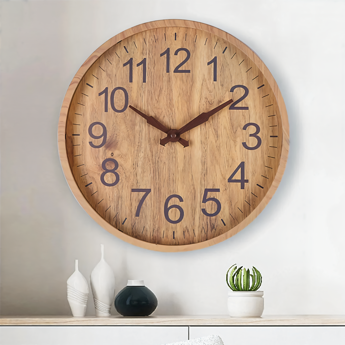 Large Wooden Wall Clock with Quiet Mechanism and Easy-to-Read Numbers 3
