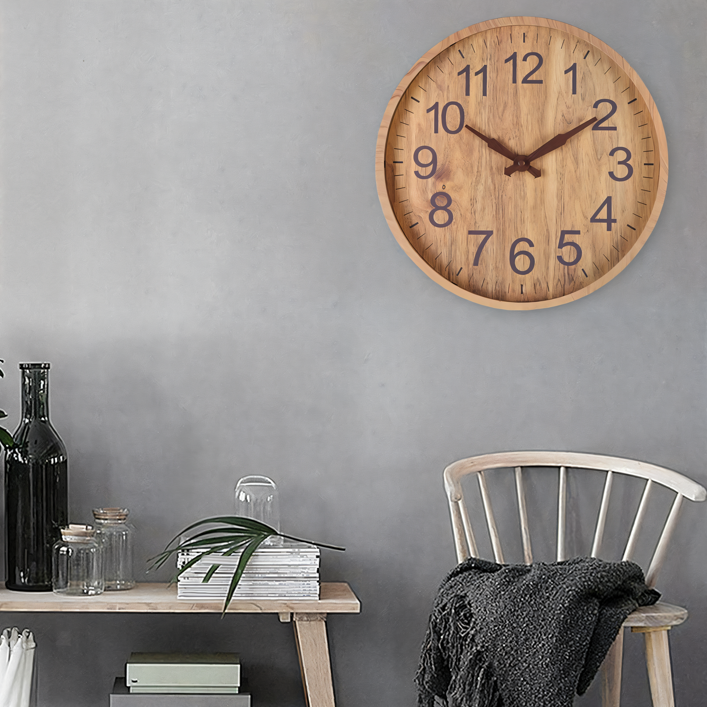 Large Wooden Wall Clock with Quiet Mechanism and Easy-to-Read Numbers 4