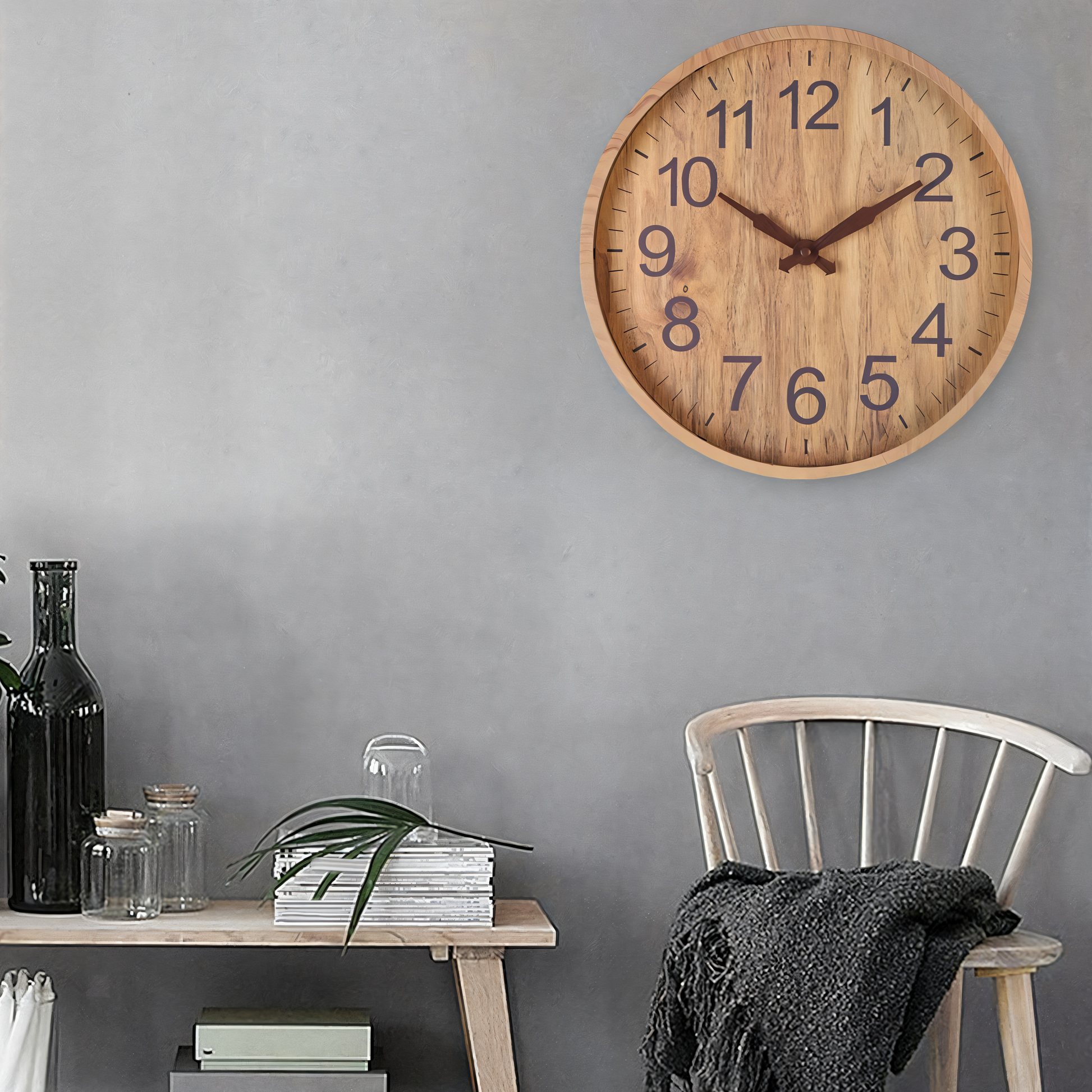 Large Wooden Wall Clock with Quiet Mechanism and Easy-to-Read Numbers 4