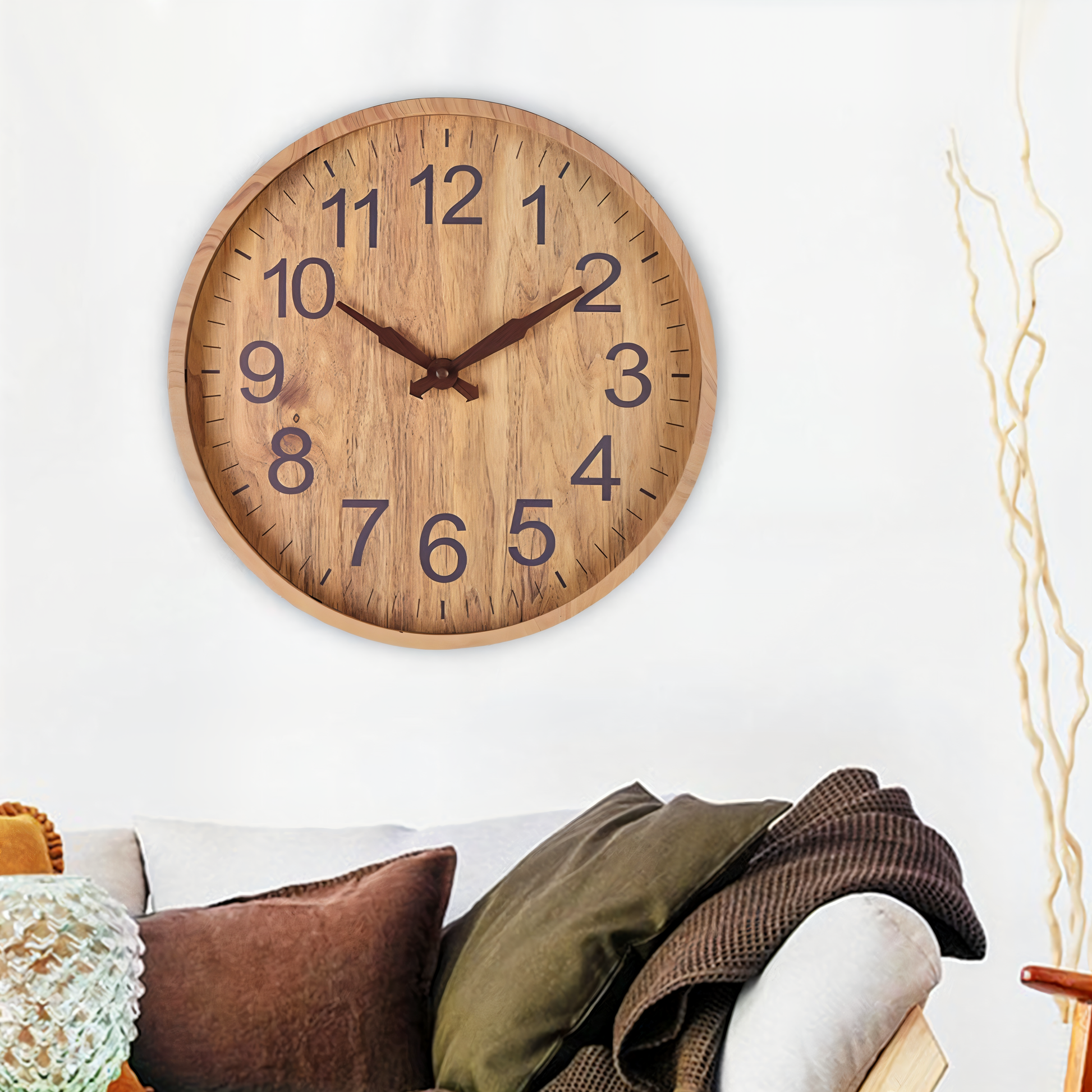 Large Wooden Wall Clock with Quiet Mechanism and Easy-to-Read Numbers 5