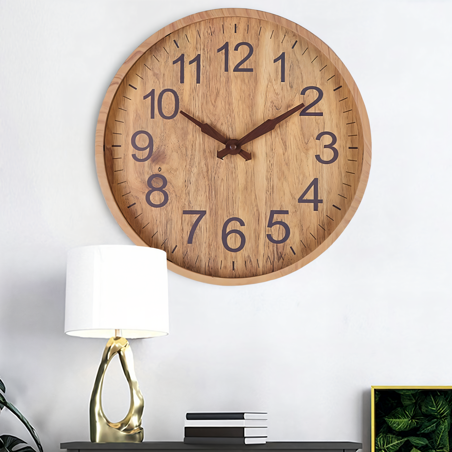 Large Wooden Wall Clock with Quiet Mechanism and Easy-to-Read Numbers 6