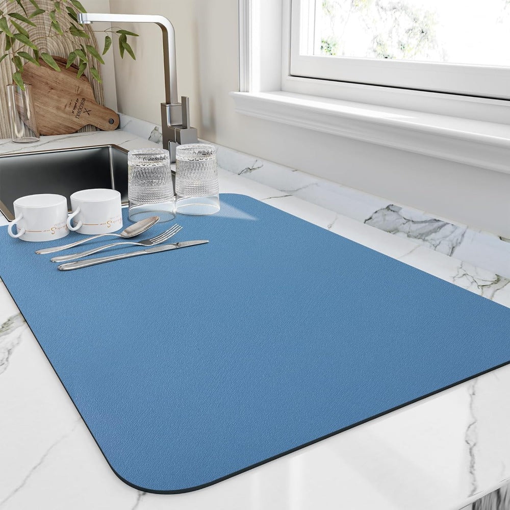 Absorbent Dish Drying Mat with Non-Slip Rubber Backing for Kitchen Counter
