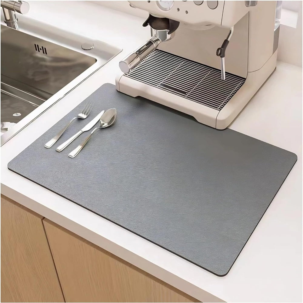 Absorbent Dish Drying Mat with Non-Slip Rubber Backing for Kitchen Counter