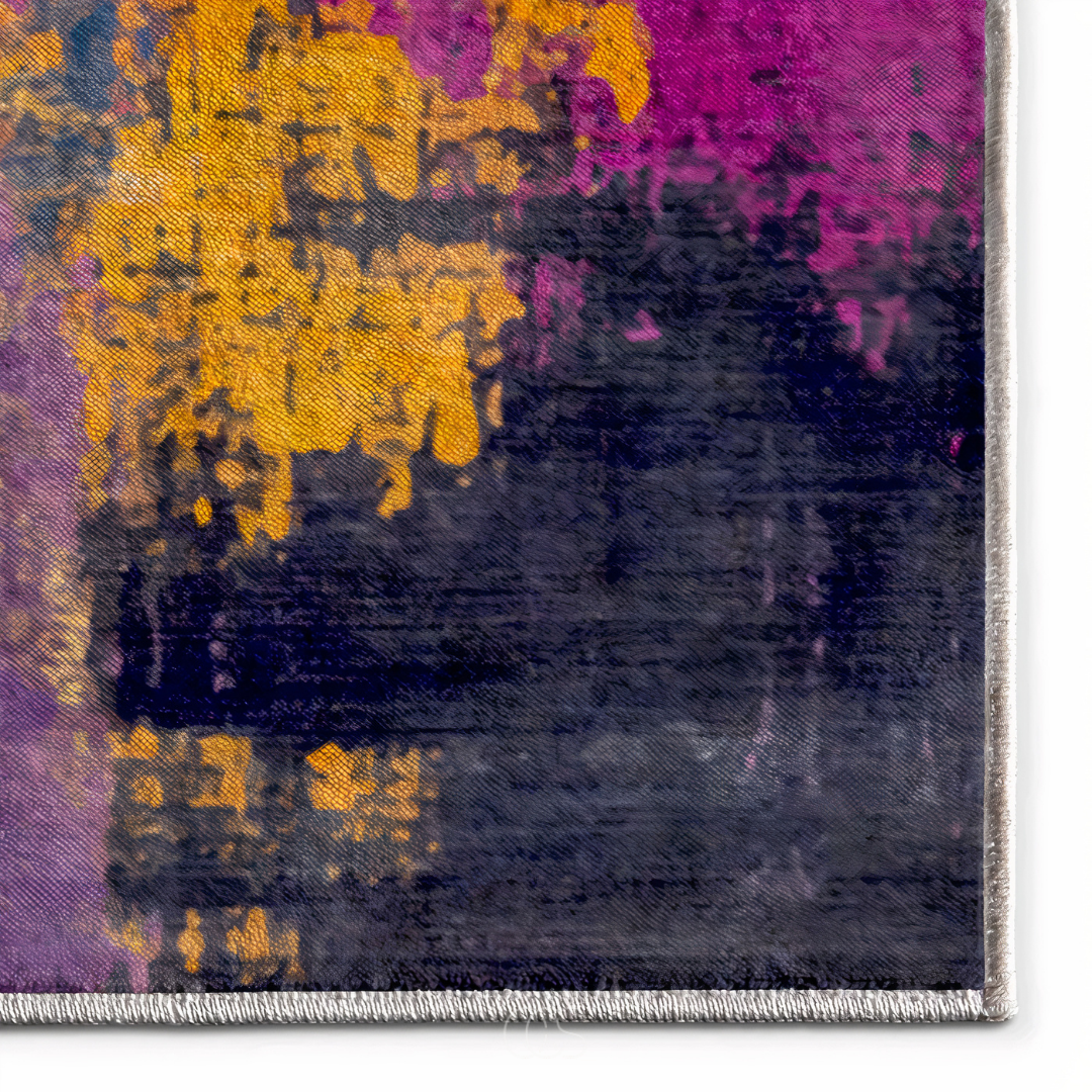 Abstract Area Rug with Painterly Expressionist Pattern for Living Room