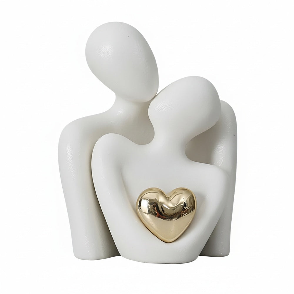 Abstract Couple Sculpture with Golden Heart