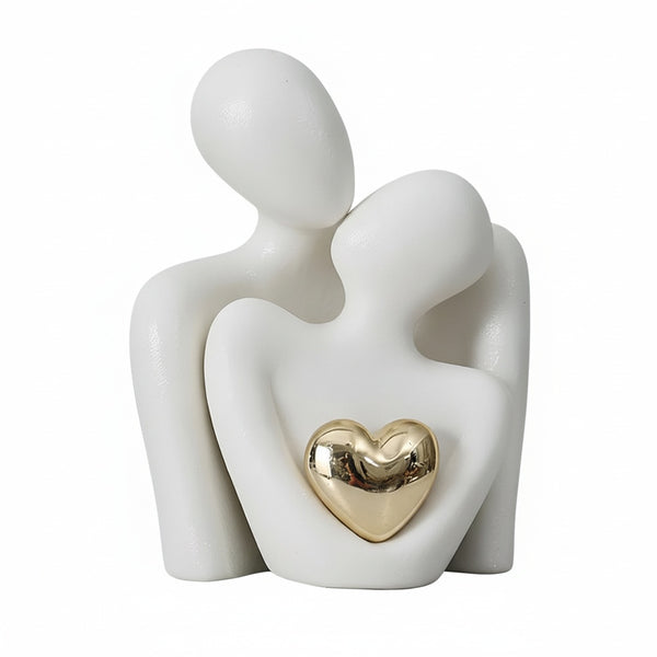 Abstract Couple Sculpture with Golden Heart