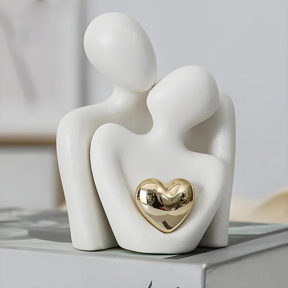 Abstract Couple Sculpture with Golden Heart