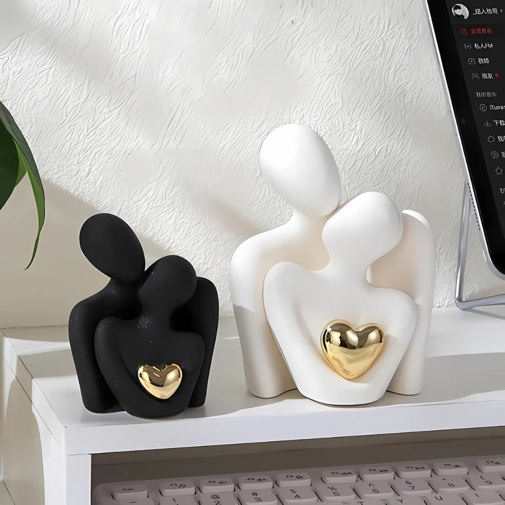 Abstract Couple Sculpture with Golden Heart