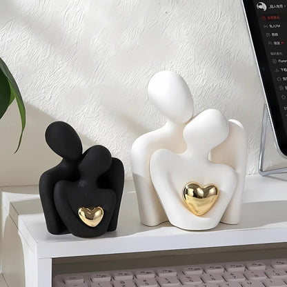 Abstract Couple Sculpture with Golden Heart