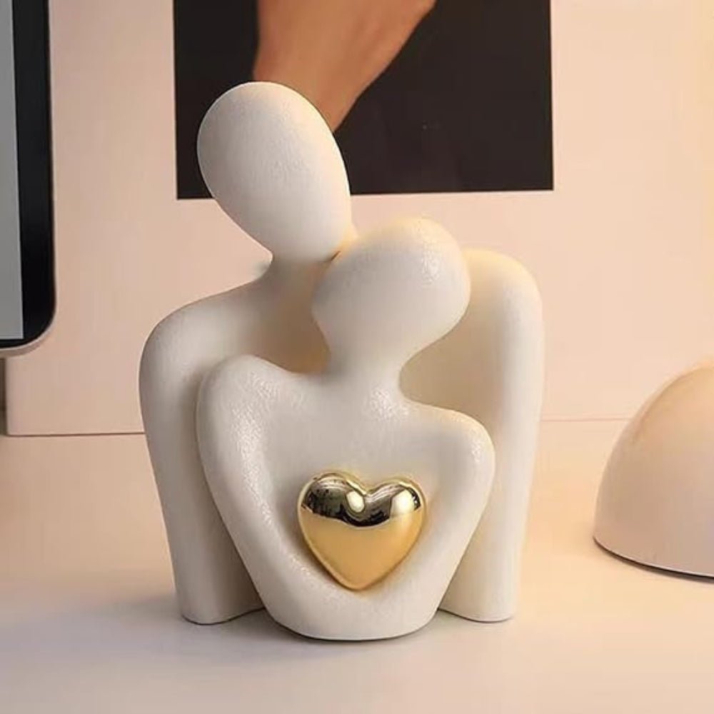 Abstract Couple Sculpture with Golden Heart