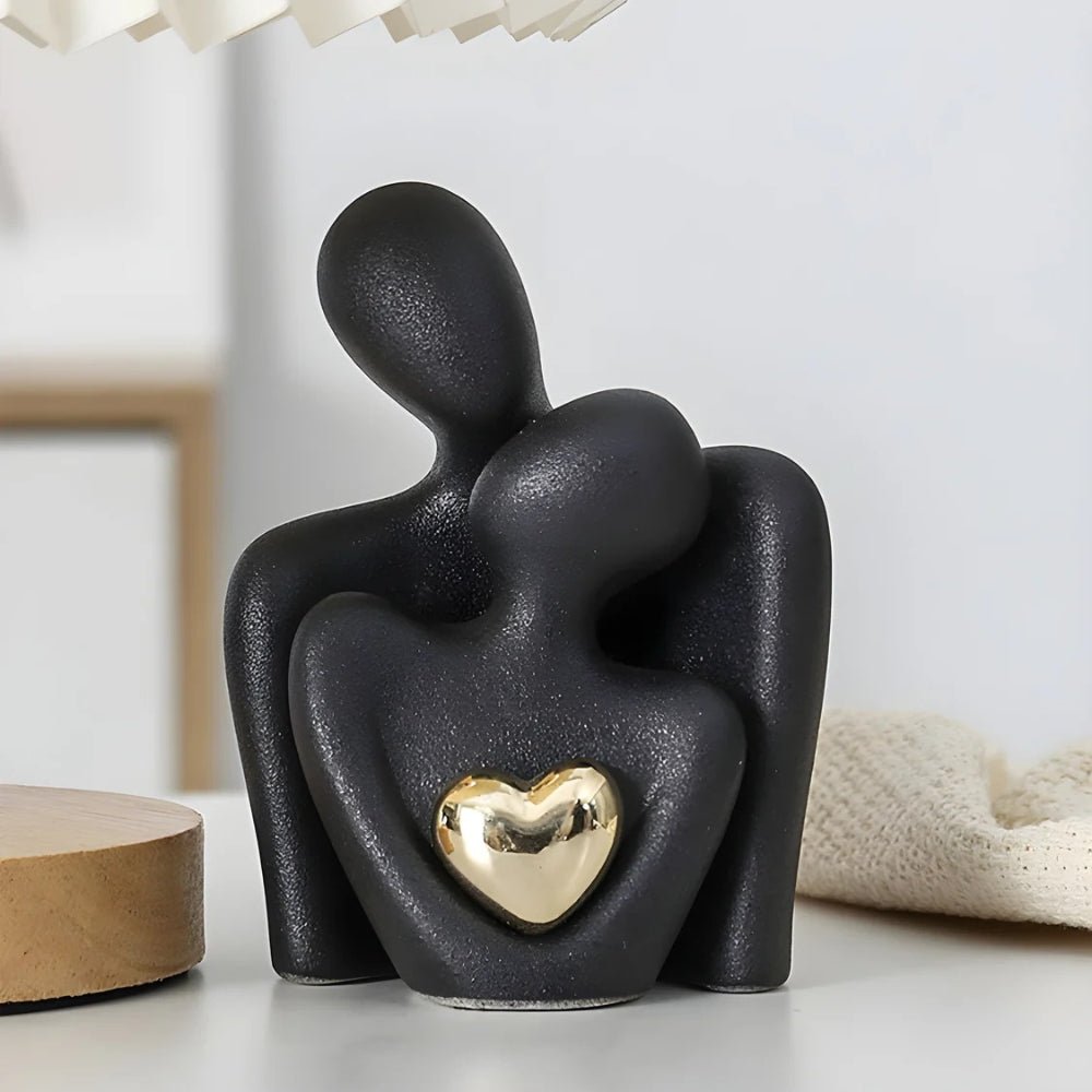 Abstract Couple Sculpture with Golden Heart
