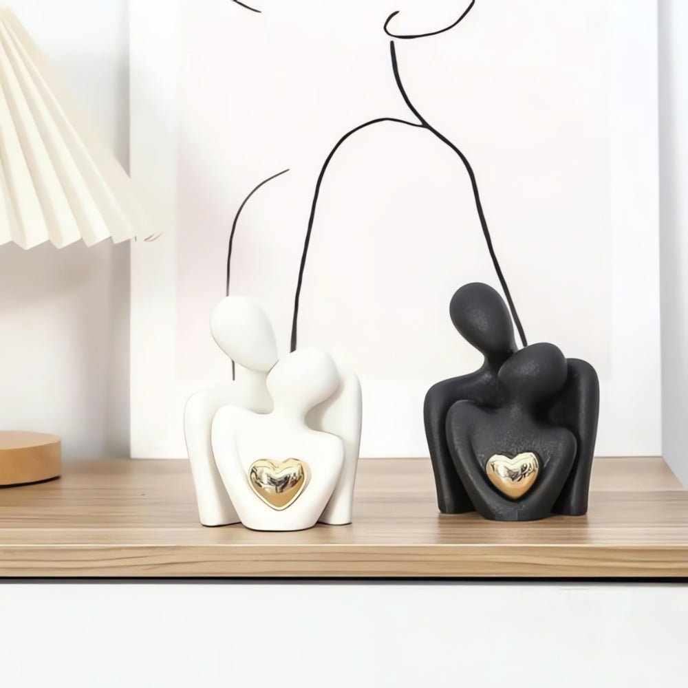 Abstract Couple Sculpture with Golden Heart