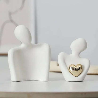 Abstract Couple Sculpture with Golden Heart