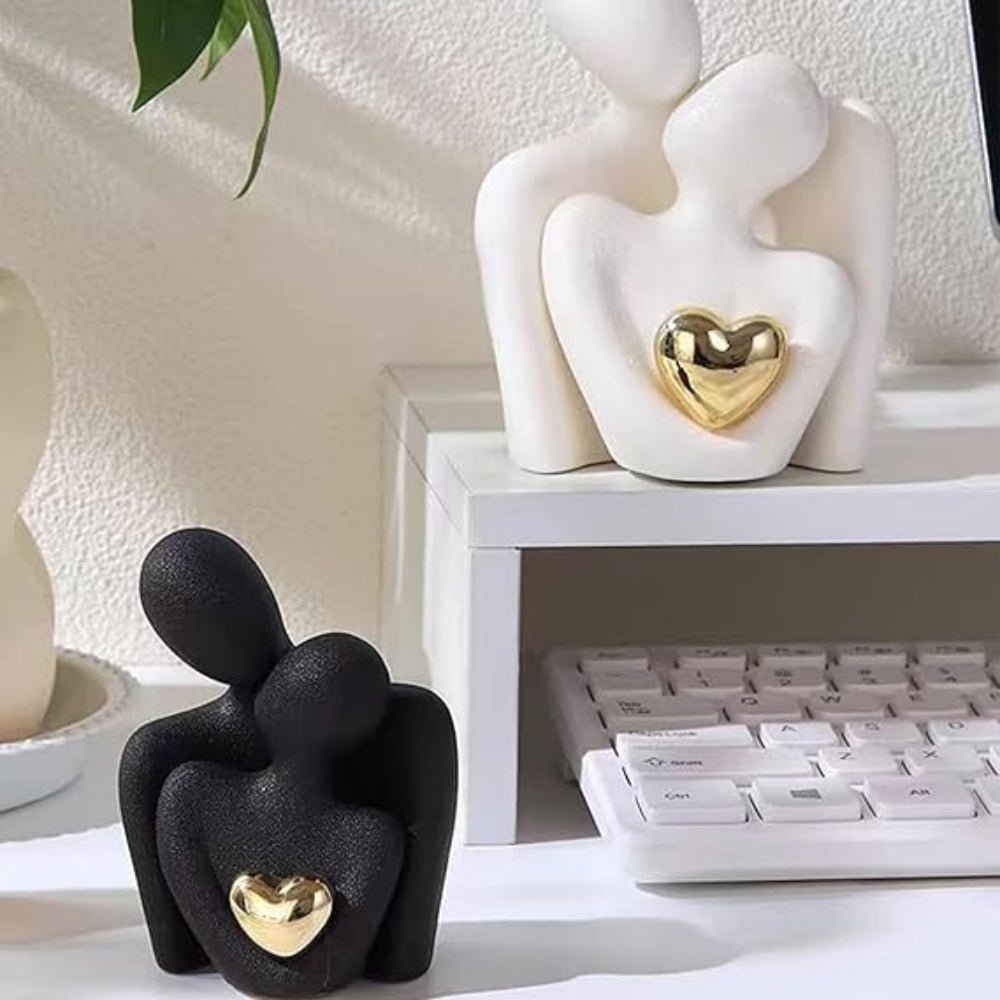 Abstract Couple Sculpture with Golden Heart